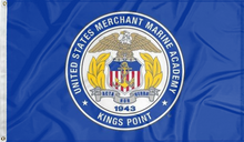 Load image into Gallery viewer, blue united states merchant marine academy flag with seal logo for college dorm decor