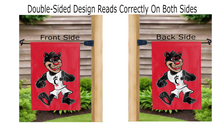 Load image into Gallery viewer, university of cincinnati mascot logo reading correctly on both sides of red double sided garden flag
