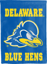 Load image into Gallery viewer, university of delaware blue hens double sided house flag for college dorm decor