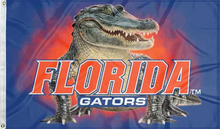 Load image into Gallery viewer, university of florida flag with realistic gator logo for college dorm decor