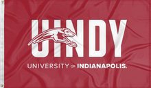 Load image into Gallery viewer, red university of indianapolis flag with uindy logo for college dorm decor