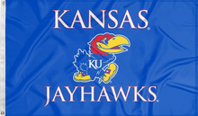 Load image into Gallery viewer, blue university of kansas jayhawks 3x5 flag for college dorm decor