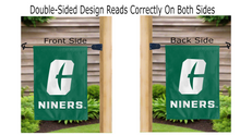 Load image into Gallery viewer, university of north carolina charlotte niners logo reading correctly on both sides of double sided garden flag