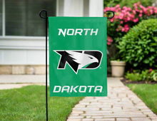 Load image into Gallery viewer, green university of north dakota double sided garden flag for yard decor