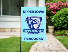 Load image into Gallery viewer, light blue upper iowa university peacocks double sided garden flag for yard decor
