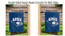 Load image into Gallery viewer, usi screaming eagles logo reading correctly on both sides of blue double sided garden flag