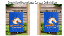Load image into Gallery viewer, ut arlington mavericks logo reading correctly on both sides of blue double sided garden flag