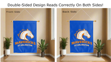 Load image into Gallery viewer, ut arlington mavericks logo reading correctly on both sides of blue double sided house flag