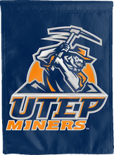 Load image into Gallery viewer, blue utep miners double sided house flag for fan cave decor