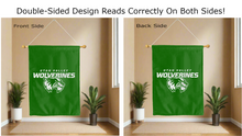 Load image into Gallery viewer, utah valley wolverines logo reading correctly on both sides of house flag