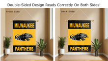 Load image into Gallery viewer, uw milwaukee panthers logo reading correctly on both sides of double sided house flag