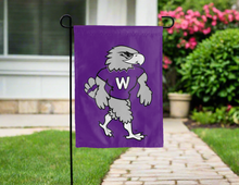 Load image into Gallery viewer, purple uw whitewater warhawk double sided garden flag for yard decor