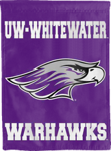 Load image into Gallery viewer, purple uw whitewater warhawks double sided house flag for game day decor