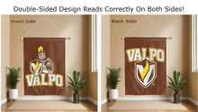 Load image into Gallery viewer, valpo crusaders logo reading correctly on brown double sided house flag