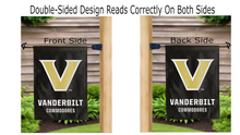 Load image into Gallery viewer, vanderbilt commodores logo reading correctly on both sides of black double sided garden flag