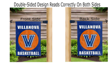 Load image into Gallery viewer, villanova basketball logo reading correctly on both sides of blue double sided garden flag