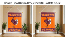 Load image into Gallery viewer, virginia tech go hokies logo reading correctly on both sides of maroon and orange double sided house flag