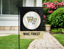 Load image into Gallery viewer, wake forest baseball garden flag hung outside for yard decor