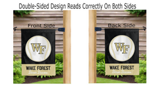Load image into Gallery viewer, wake forest baseball logo reading correctly on both sides of garden flag