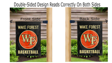 Load image into Gallery viewer, wake forest basketball logo reading correctly on both sides of garden flag