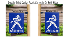 Load image into Gallery viewer, washburn ichabod mascot logo reading correctly on both sides of garden flag