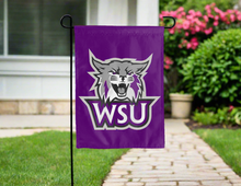 Load image into Gallery viewer, purple weber state university garden flag with wsu logo for yard decor