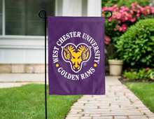 Load image into Gallery viewer, purple west chester university golden rams garden flag for yard decor