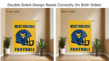 Load image into Gallery viewer, west virginia football logo reading correctly on both sides of gold double sided house flag
