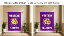 Load image into Gallery viewer, western illinois logo reading correctly on both sides of purple house flag