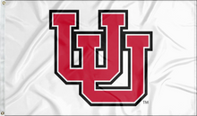 Load image into Gallery viewer, white university of utah flag with interlock uu logo for college dorm decor
