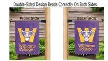 Load image into Gallery viewer, williams college ephs logo reading correctly on both sides of purple double sided garden flag