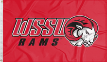 Load image into Gallery viewer, red winston salem state university flag with wssu rams logo for college dorm decor