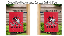 Load image into Gallery viewer, wssu rams logo reading correctly on both sides of red double sided garden flag
