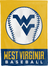 Load image into Gallery viewer, gold and blue wvu baseball double sided house flag for college dorm decor
