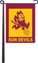 Load image into Gallery viewer, Maroon 13x18 Arizona State Garden Flag with Sparky Sun Devil Logo