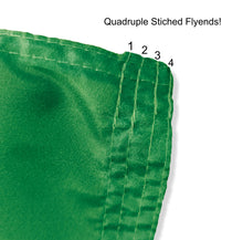 Load image into Gallery viewer, quadruple stitched flyends of Green 3x5 foot wide Delta State University flag with school logo and two metal grommets