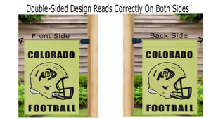 gold colorado football game garden flag hung from mailbox flagpole
