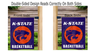 purple kansas state basketball garden flag displayed correctly on both sides while hanging from a mailbox flagpole