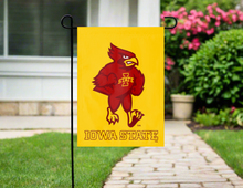 Load image into Gallery viewer, 13x18 Iowa State Garden Flag with Cy The Cardinal Logo
