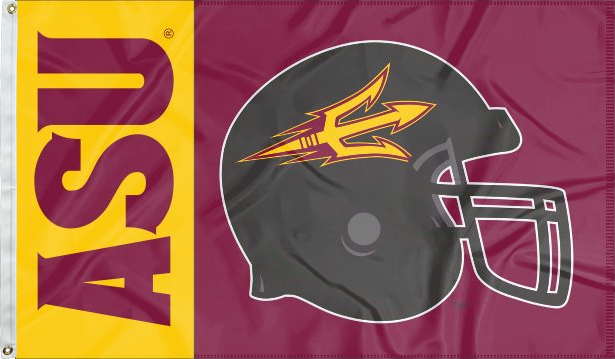 3x5 ASU Football Flag with Football Helmet Logo and Two Metal Grommets