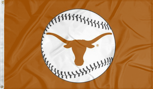 Orange University of Texas Baseball Flag with two metal grommets