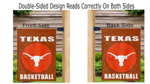 texas basketball double sided garden flag displayed from both sides on mailbox flagpole