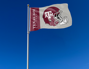3x5 Texas A&M University Football Flag with two metal grommets attached to flagpole waving in the wind