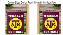 Load image into Gallery viewer, 13x18 Texas A&amp;M Garden Flag with Softball Logo
