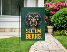 Load image into Gallery viewer, 13x18 Baylor Garden Flag with Bear Eyes and Sic Em Bears Logo
