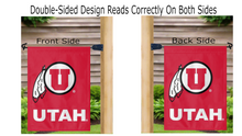 Load image into Gallery viewer, red university of utah garden flag hanging on mailbox flagpole
