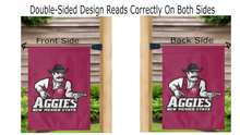 Load image into Gallery viewer, new mexico state university garden flag hanging on mailbox flagpole displayed from both sides
