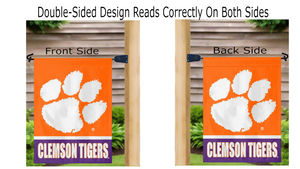 Clemson Tigers Garden Flag hung from mailbox flagpole displayed from both sides
