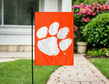 Load image into Gallery viewer, 13x18 Clemson Garden Flag with Clemson Paw Logo
