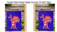 Load image into Gallery viewer, Clemson University - Tiger and Palmetto Tree Purple Garden Flag

